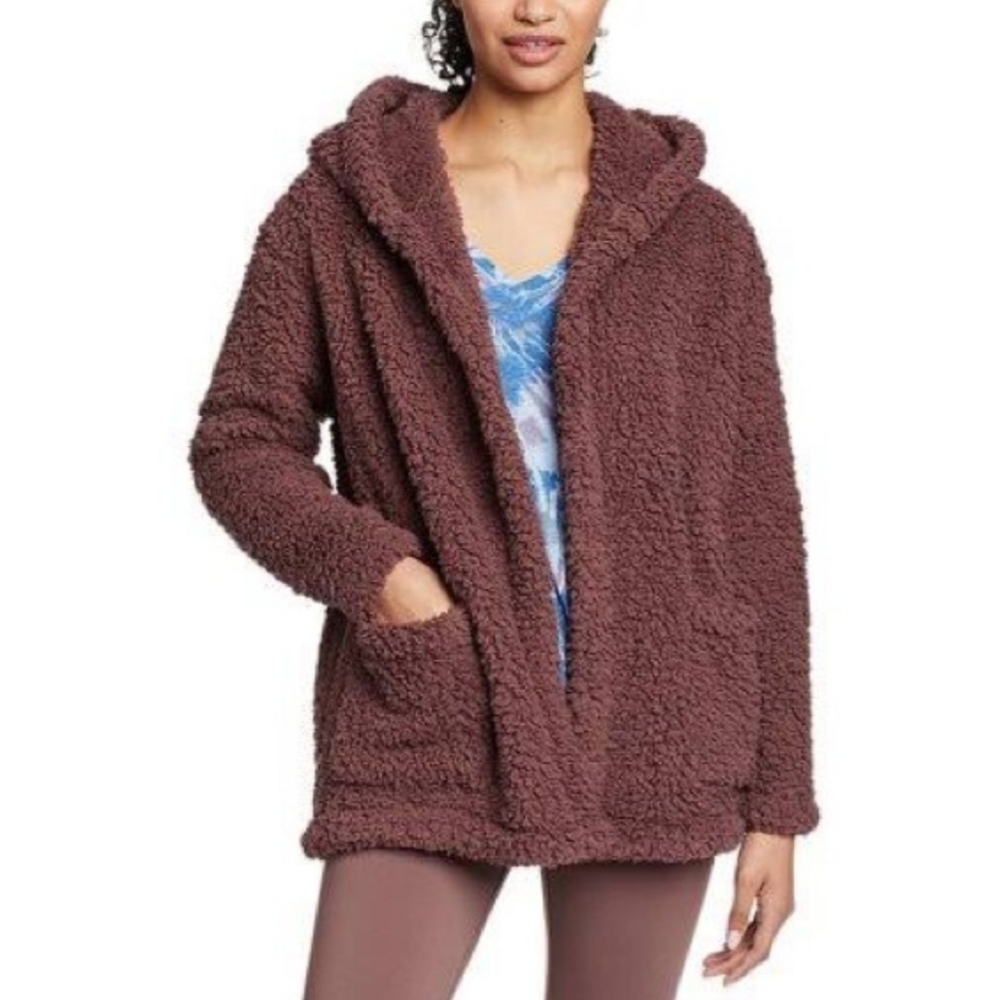 Eddie Bauer Campfire Plush Fleece Hooded Open Jacket
